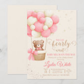Invitation On Peut Attendre Baby shower Fille Teddy Ours (Devant / Derrière)