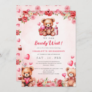 Invitation On Peut Attendre Baby shower Floral Teddy Bear