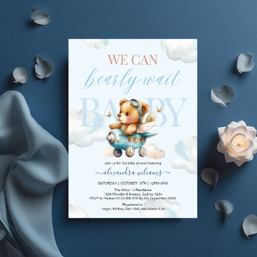 Invitation On peut attendre baby shower garçon