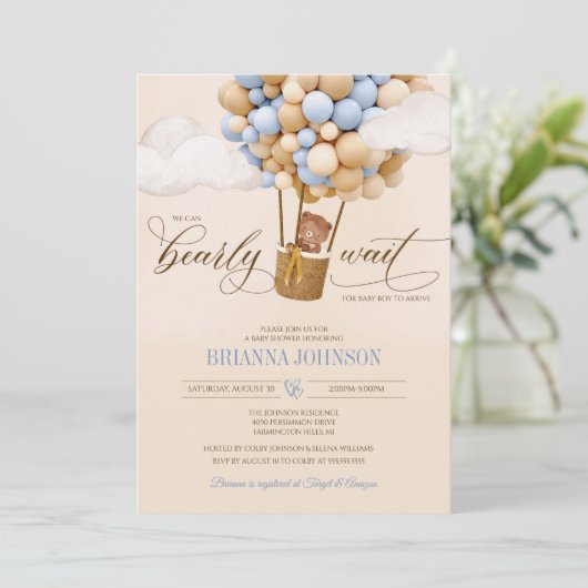 Invitation On Peut Attendre, Baby shower Garçon Ballons (Debout devant)