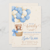 Invitation On Peut Attendre Baby shower Garçon Teddy Ours (Devant / Derrière)