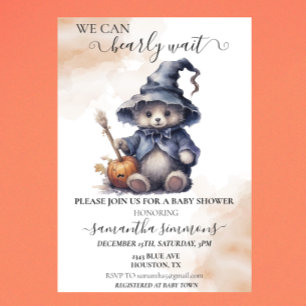 Invitation On peut attendre Baby shower Halloween Teddy