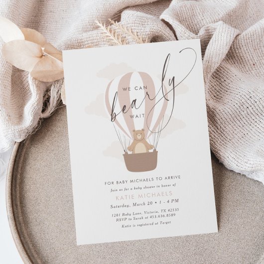 Invitation On Peut Attendre | Baby shower rose doux