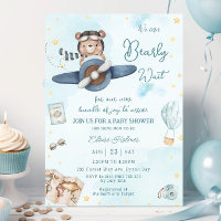 On peut attendre Bear Blue Plane Baby shower garço