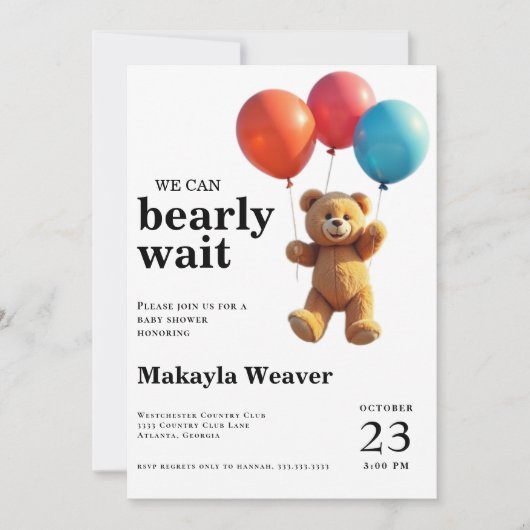 Invitation on peut attendre Bear Boy Baby shower (Devant)