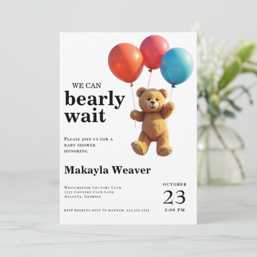 Invitation on peut attendre Bear Boy Baby shower (Debout devant)