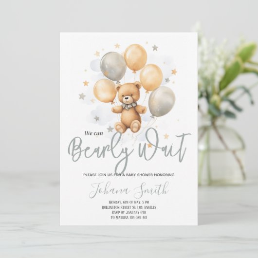 Invitation On peut attendre Bearly wait Bleu Beige Bear Baby (Debout devant)