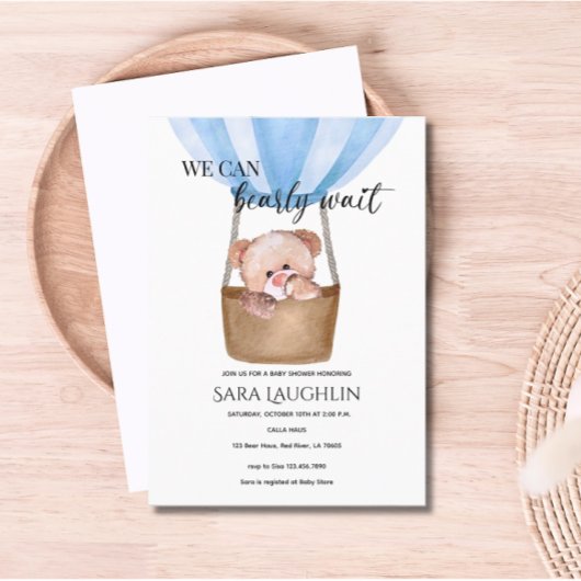 Invitation On peut attendre bébé garçon Baby shower Invitatio