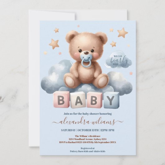 Invitation On Peut Attendre Bébé Garçon Douche (Devant)