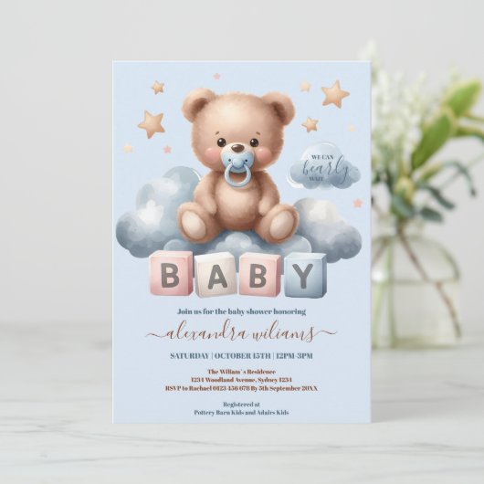 Invitation On Peut Attendre Bébé Garçon Douche (Debout devant)