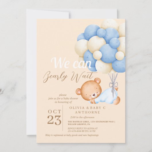 Invitation On peut attendre bébé garçon douche (Devant)