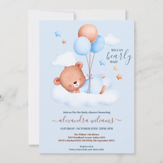 Invitation On Peut Attendre Bébé Garçon Douche (Devant)