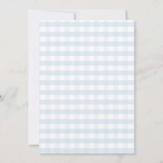 Invitation On peut attendre blanc bleu En vichy Baby shower (Dos)