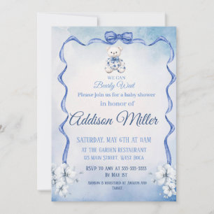 Invitation On peut attendre, Bleu&Blanc Élégant Baby shower