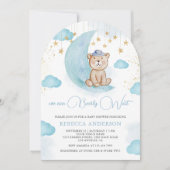 Invitation On peut attendre bleu Teddy Bear Baby shower (Devant)