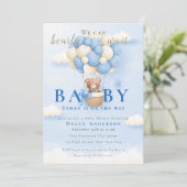 Invitation On peut attendre bleu Teddy Bear Baby shower (Debout devant)