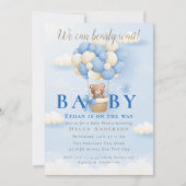 Invitation On peut attendre bleu Teddy Bear Baby shower (Devant)
