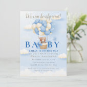 Invitation On peut attendre bleu Teddy Bear Baby shower (Debout devant)