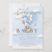 Invitation On peut attendre bleu Teddy Bear Baby shower (Devant)