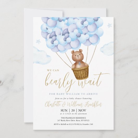 Invitation On Peut Attendre Blue Boy En Un Baby shower (Devant)