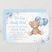 Invitation On Peut Attendre Boho Teddy Bear Baby shower (Devant / Derrière)