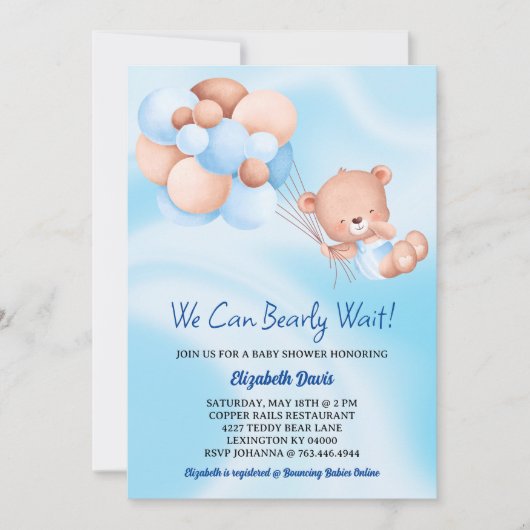 Invitation On Peut Attendre De Beau Beige Baby shower Garçon (Devant)