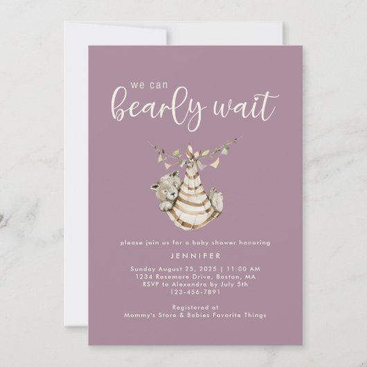 Invitation On Peut Attendre De Plus En Plus Dusty Baby shower (Devant)