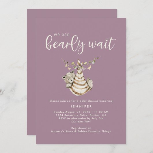 Invitation On Peut Attendre De Plus En Plus Dusty Baby shower (Devant / Derrière)