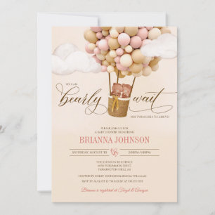 Invitation On Peut Attendre Des Ballons Baby shower Twin Girl