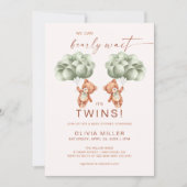 Invitation On Peut Attendre Des Jumeaux Baby shower Vert Sage (Devant)
