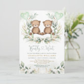 Invitation On peut attendre des jumeaux Teddy Bear Baby showe (Debout devant)