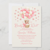 Invitation on peut attendre, fille baby shower rose étoiles (Devant)
