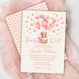 Invitation on peut attendre, fille baby shower rose étoiles
