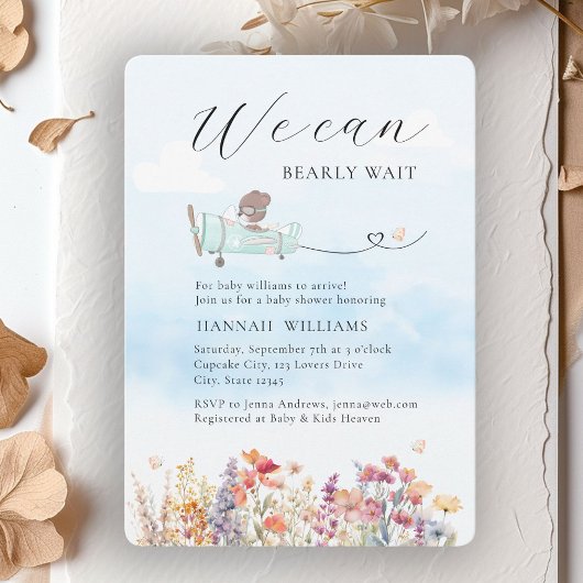 Invitation On Peut Attendre ! Fleur sauvage, Baby shower