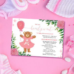 Invitation on peut attendre floral teddy girl baby shower