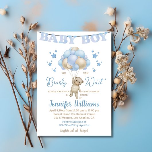 Invitation on peut attendre, garçon baby shower ourson
