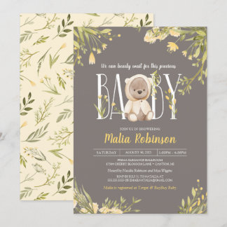 Invitation On Peut Attendre Jaune Teddy Bear Baby shower I