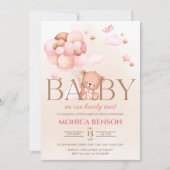 Invitation On peut attendre la fille rose Baby shower beige (Devant)