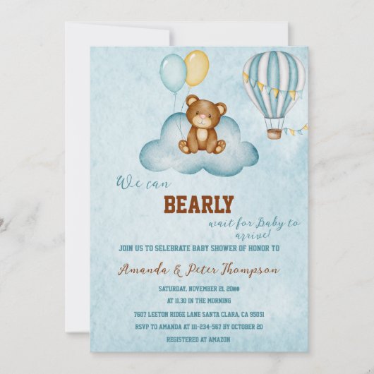 Invitation On Peut Attendre Le Baby shower À Ballons À Air Ch (Devant)