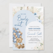 Invitation On peut attendre le Baby shower bleu (Devant)