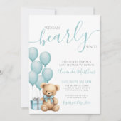 Invitation On peut attendre le Baby shower bleu (Devant)