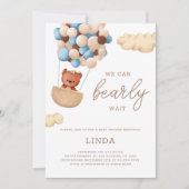 Invitation On peut attendre le Baby shower Bleu Ballons (Devant)