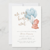 Invitation On Peut Attendre Le Baby shower Bleu Balloon (Devant)