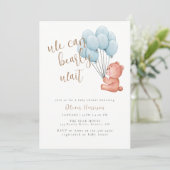 Invitation On Peut Attendre Le Baby shower Bleu Balloon (Debout devant)