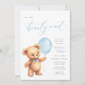 Invitation On peut attendre le Baby shower Bleu Balloon Boy (Devant)