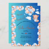 Invitation On peut attendre le Baby shower Bleu Balloon Boy (Devant / Derrière)