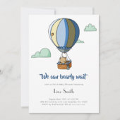 Invitation On peut attendre le Baby shower bleu garçon (Devant)