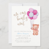 Invitation On peut attendre le Baby shower bleu rose (Devant)