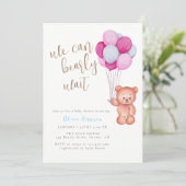Invitation On peut attendre le Baby shower bleu rose (Debout devant)