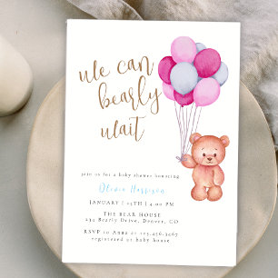 Invitation On peut attendre le Baby shower bleu rose